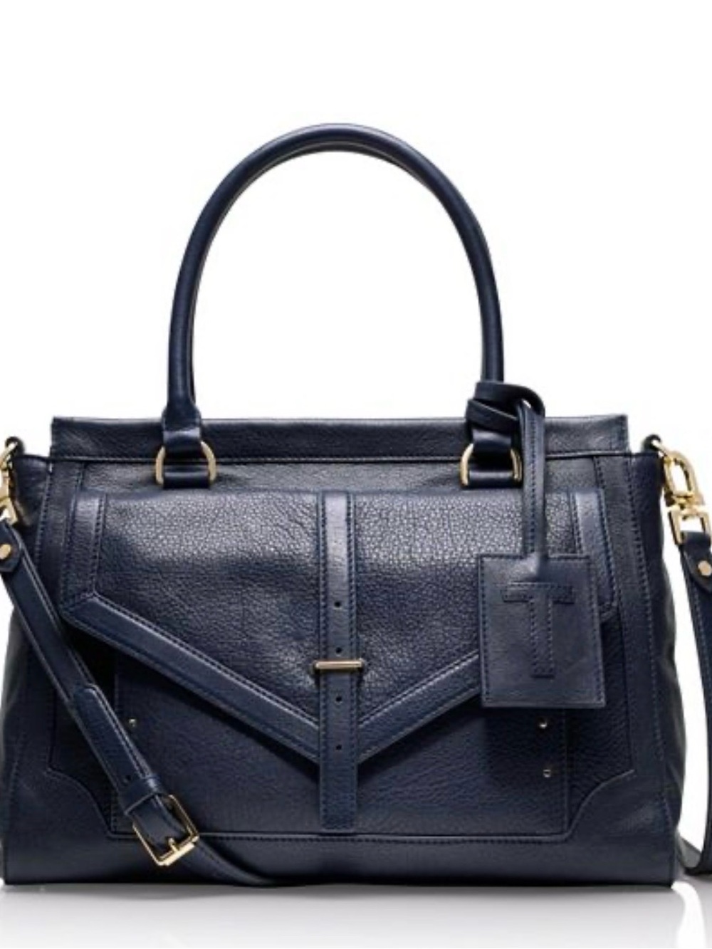 Tory Burch Navy Pebbled Leather Satchel with Gold Hardware